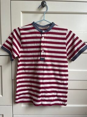 La Stupenderia Red & Cream Striped Henley with Navy Trim
